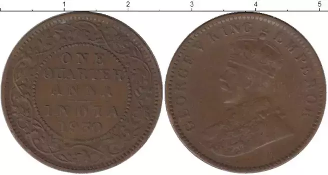 Монета 1/4 анны Индии 1930 года Бронза Георг V