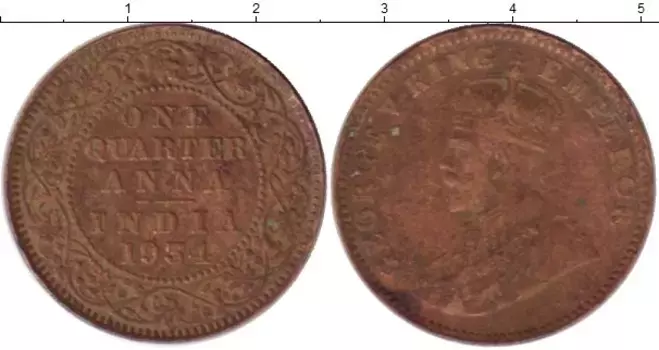 Монета 1/4 анны Индии 1934 года Бронза Георг V