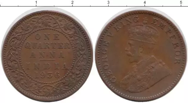 Монета 1/4 анны Индии 1934 года Медь Георг V