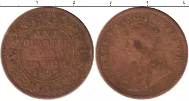 Монета 1/4 анны Индии 1935 года Бронза Георг V