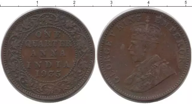 Монета 1/4 анны Индии 1935 года Бронза Георг V