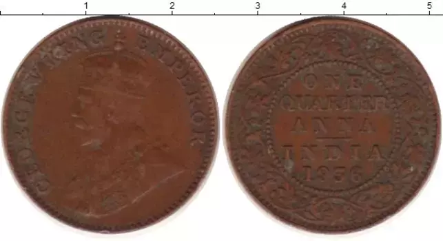 Монета 1/4 анны Индии 1936 года Бронза Георг V