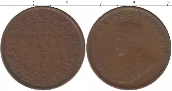 Монета 1/4 анны Индии 1936 года Бронза Георг V