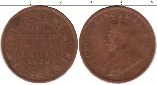 Монета 1/4 анны Индии 1936 года Бронза Георг V