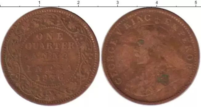 Монета 1/4 анны Индии 1936 года Бронза Георг V