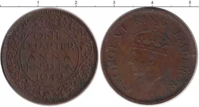 Монета 1/4 анны Индии 1942 года Бронза Георг VI