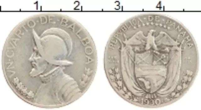 Монета 1/4 бальбоа Панамы 1930 года Серебро Васко Нуньес де Бальбоа