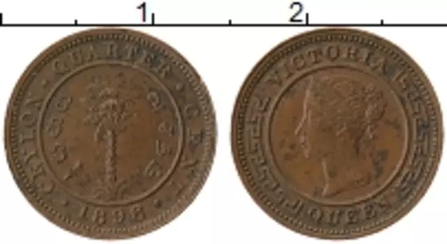 Монета 1/4 цента Цейлона 1898 года Бронза Виктория