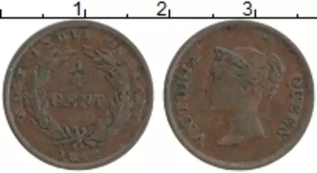 Монета 1/4 цента Индии 1845 года Медь Виктория