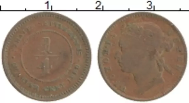 Монета 1/4 цента Стрейтс-Сеттльмента 1889 года Медь Виктория