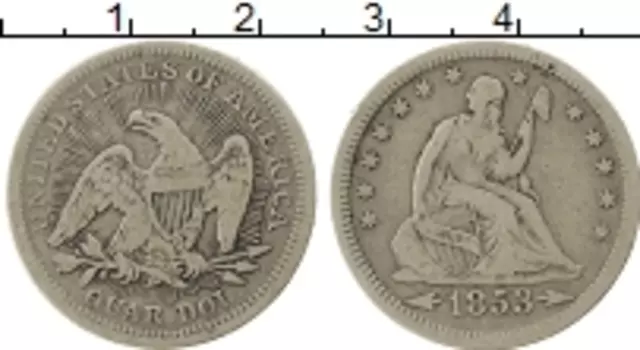 Монета 1/4 доллара Америки 1853 года Серебро