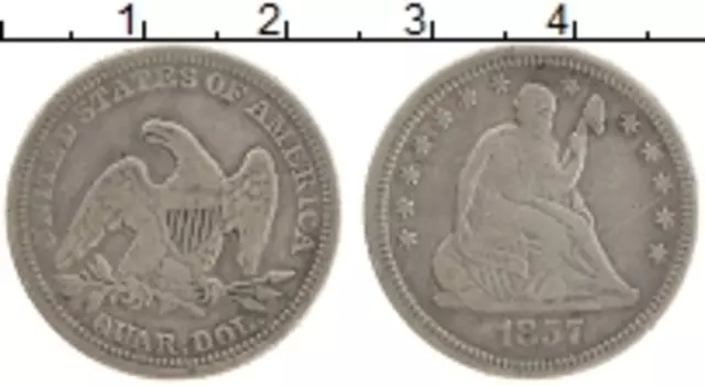 Монета 1/4 доллара Америки 1857 года Серебро