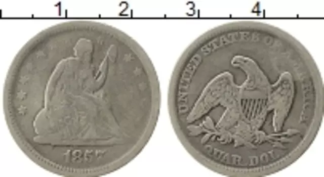 Монета 1/4 доллара Америки 1857 года Серебро Орел