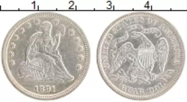 Монета 1/4 доллара Америки 1891 года Серебро