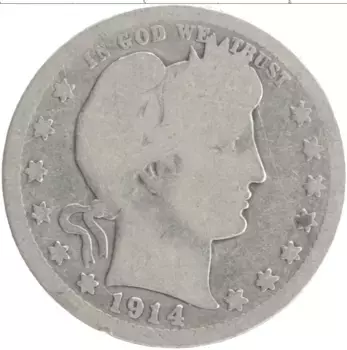 Монета 1/4 доллара Америки 1914 года Серебро