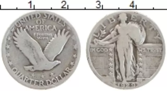 Монета 1/4 доллара Америки 1929 года Серебро