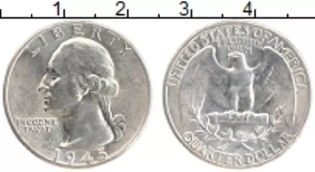 Монета 1/4 доллара Америки 1945 года Серебро Джордж Вашингтон