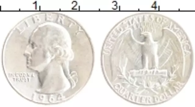 Монета 1/4 доллара Америки 1964 года Серебро D