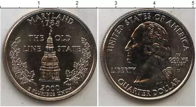 Монета 1/4 доллара Америки 2000 года Медно-никель P Мэриленд 1788