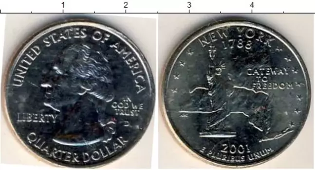 Монета 1/4 доллара Америки 2001 года Медно-никель P Нью- Йорк 1788