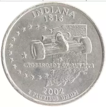 Монета 1/4 доллара Америки 2002 года Медно-никель Штат Индиана Р