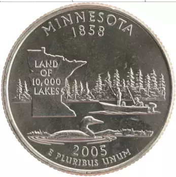 Монета 1/4 доллара Америки 2005 года Медно-никель Миннесота 1858