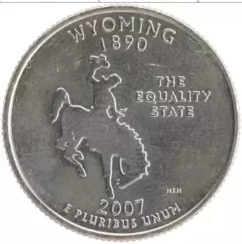 Монета 1/4 доллара Америки 2007 года Медно-никель Штат Вайоминг D