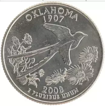Монета 1/4 доллара Америки 2008 года Медно-никель Штат Оклахома D