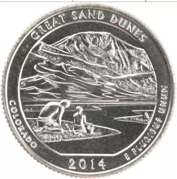 Монета 1/4 доллара Америки 2014 года Медно-никель S Национальный парк Great Sand Dunes