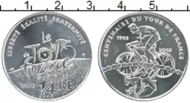 Монета 1/4 евро Франции 2003 года Серебро Велогонка Тур де Франс