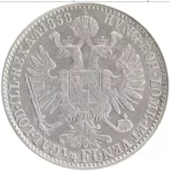 Монета 1/4 флорина Австрии 1858 года Серебро Франц Иосиф I