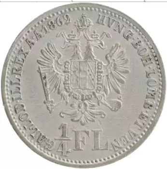 Монета 1/4 флорина Австрии 1862 года Серебро Франц Иосиф I