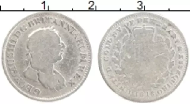 Монета 1/4 гуильдера Эссекуибо и Демерари 1816 года Серебро Георг III