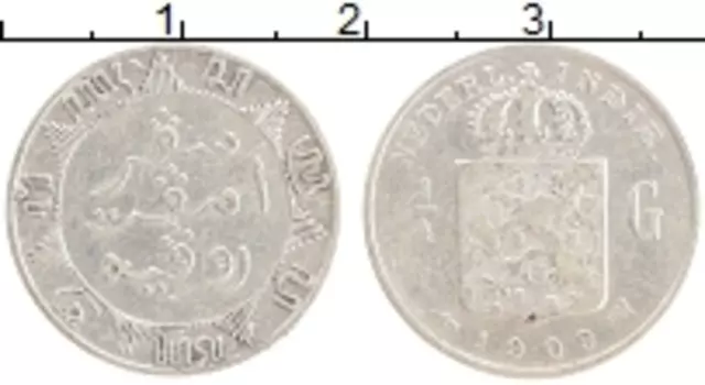 Монета 1/4 гульдена Нидерландской Индии 1909 года Серебро