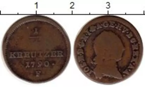 Монета 1/4 крейцера Австрии 1790 года Медь Иосиф II