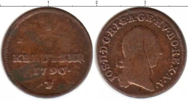 Монета 1/4 крейцера Австрии 1790 года Медь Иосиф II