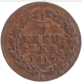 Монета 1/4 крейцера Нассау 1819 года Медь