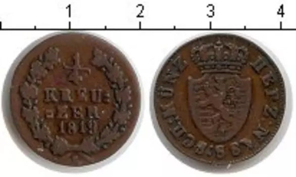 Монета 1/4 крейцера Нассау 1819 года Медь