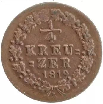 Монета 1/4 крейцера Нассау 1819 года Медь Герб