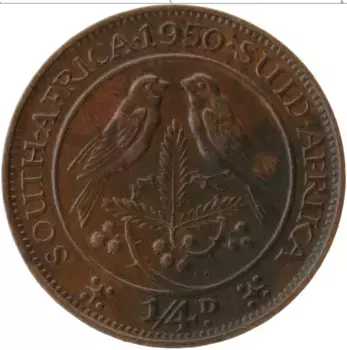 Монета 1/4 пенни Южно Африканской Республики 1950 года Бронза Георг VI