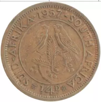 Монета 1/4 пенни Южно Африканской Республики 1957 года Бронза Елизавета II