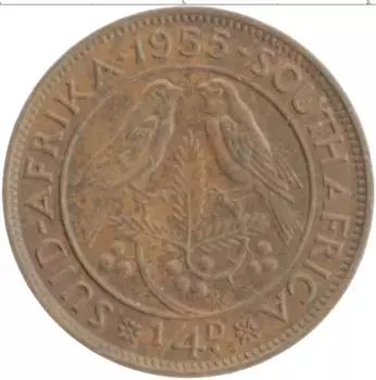 Монета 1/4 пенни Южно Африканской Республики 1955 года Бронза Елизавета II