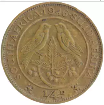 Монета 1/4 пенни Южно Африканской Республики 1946 года Бронза Георг VI
