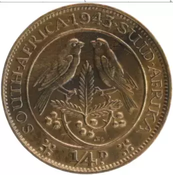 Монета 1/4 пенни Южно Африканской Республики 1943 года Бронза Георг VI
