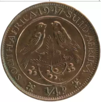 Монета 1/4 пенни Южно Африканской Республики 1947 года Бронза Георг VI