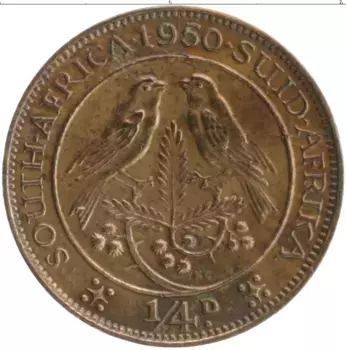 Монета 1/4 пенни Южно Африканской Республики 1950 года Бронза Георг VI