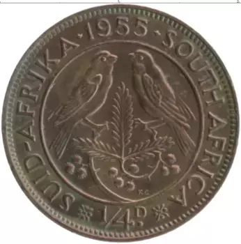 Монета 1/4 пенни Южно Африканской Республики 1955 года Бронза Елизавета II