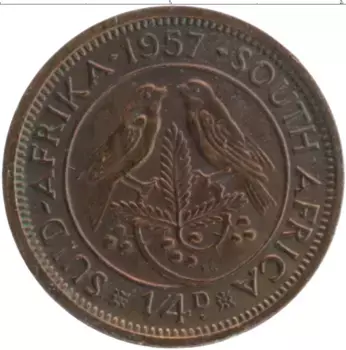 Монета 1/4 пенни Южно Африканской Республики 1957 года Бронза Елизавета II