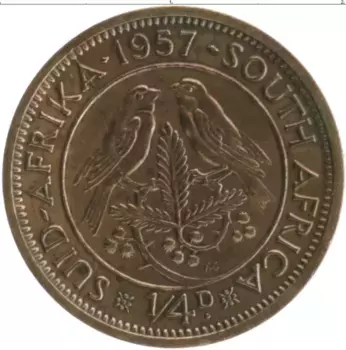 Монета 1/4 пенни Южно Африканской Республики 1957 года Бронза Елизавета II