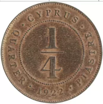 Монета 1/4 пиастра Кипра 1922 года Бронза Георг V